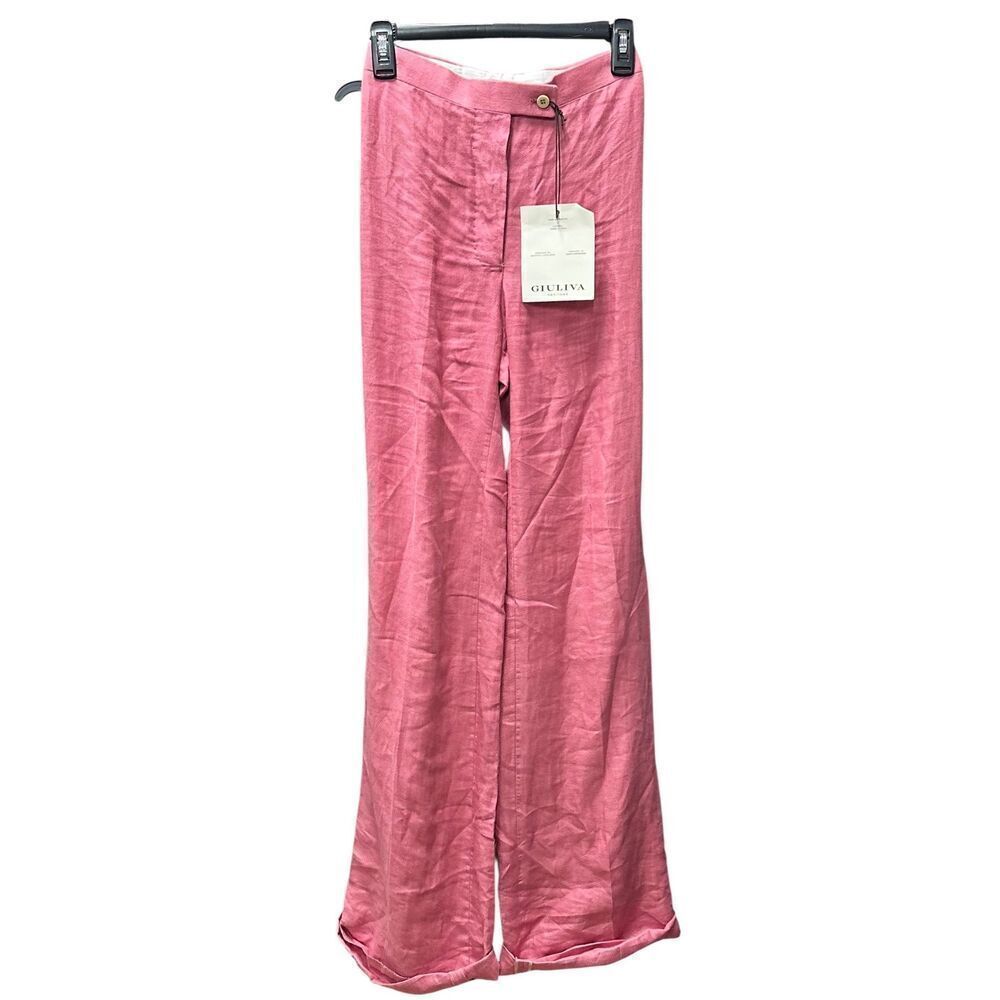 GIULIVA HERITAGE Laura Trousers Wide Leg Linen Pink Pants NWT Size IT36/0 US - Picture 3 of 9